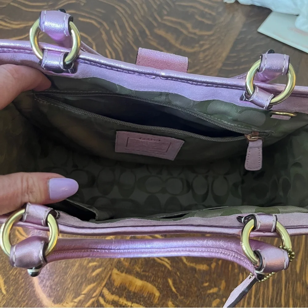 Coach Pink and Tan Woven Satchel - Picture 8 of 12